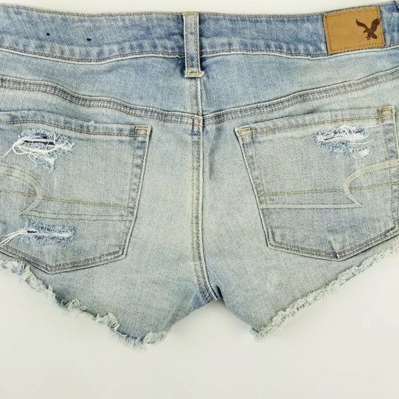 American Eagle 2 Stretch Distressed Raw Hem Lace Pocket Blue Women's Shorts - Picture 8 of 11
